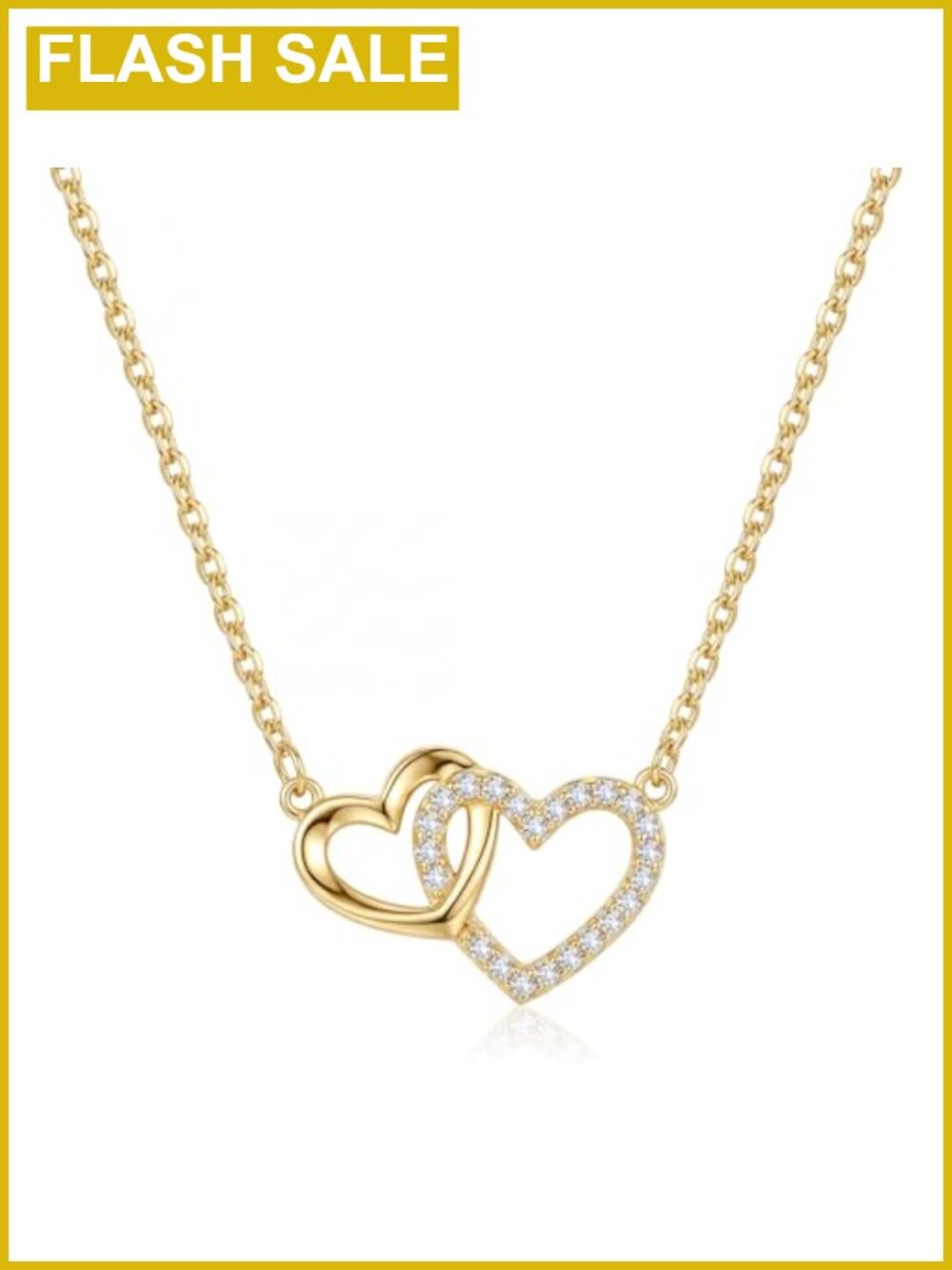 14K Gold Plated Sterling Silver Interlocking Hearts Pendant Necklace with CZ
